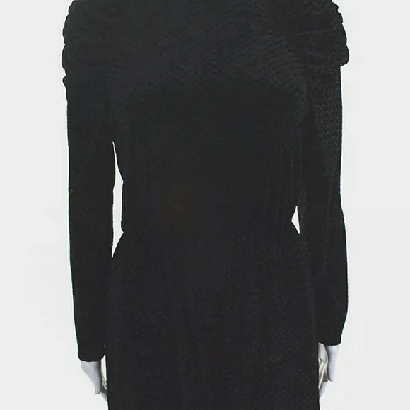 Burnout velvet black puff sleeve dress 6 S M cy - Picture 3 of 8
